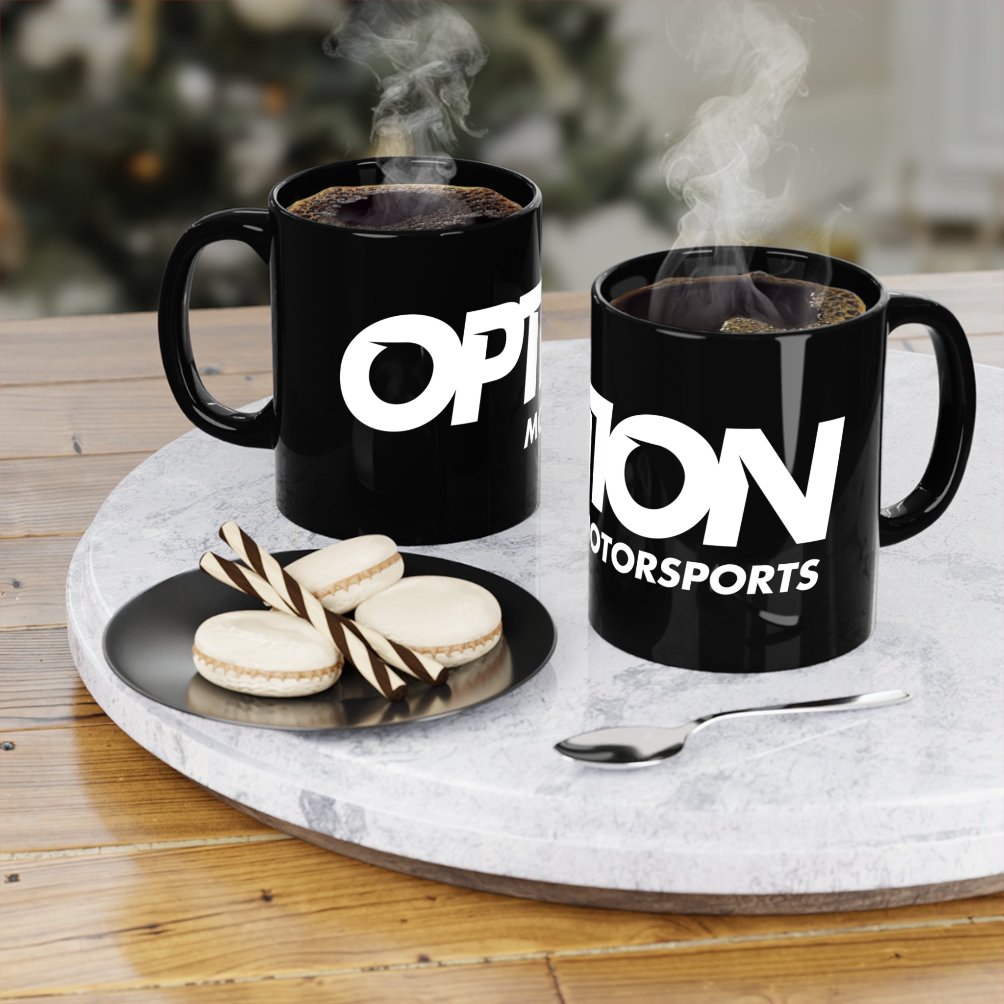 Option Logo Black Coffee Mug, 11oz